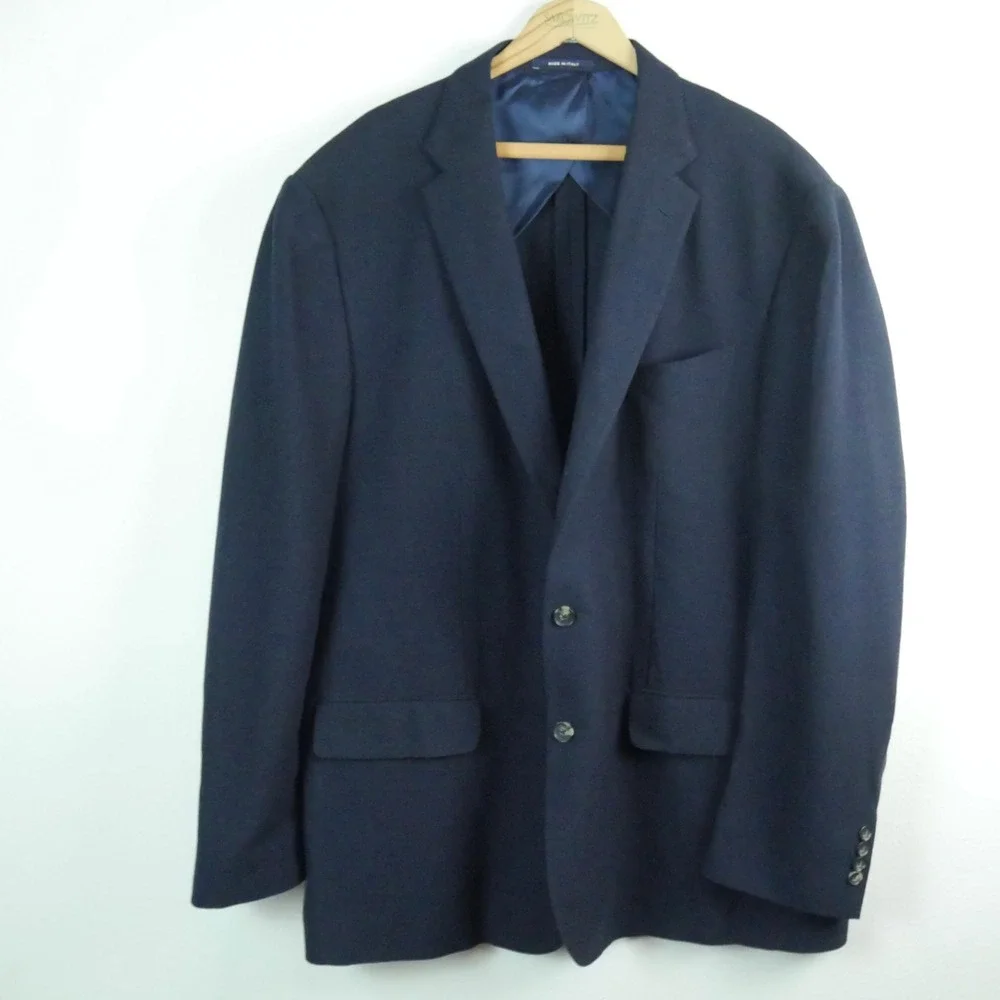 Cremieux Collection Loro Piana Hopsack Wool Blazer 52L Navy Blue Unstructured